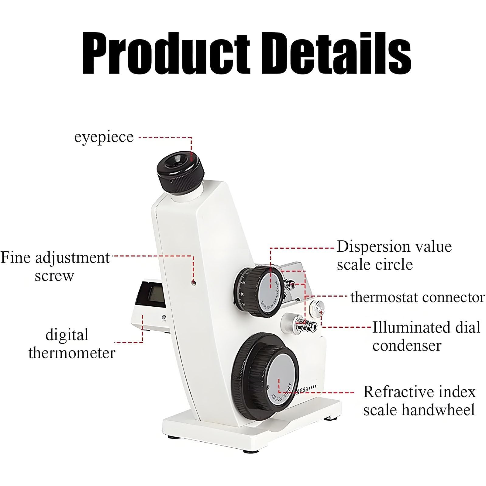 Refractómetro monocular Abbe, 1.3000-1.7000 ND, medición Brix del 0-95%, precisión 0.0002, con termómetro digital, para laboratorio y educación científica