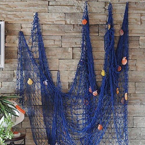 Image of Rosoz Nautical Decorative Sea Theme Party /Wall Decoration Background Fishing Net Decor, Blue (79inch x 59inch)
