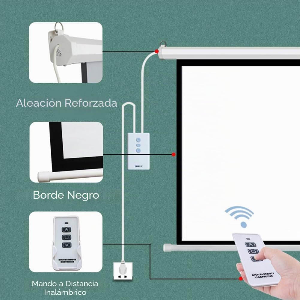 Pantalla de proyector motorizada de 60/72″ con Control Remoto inalámbrico, Pantalla de Cine eléctrica 4:3, Control Remoto, for Cine en casa, Interior y Exterior(72 Inch)