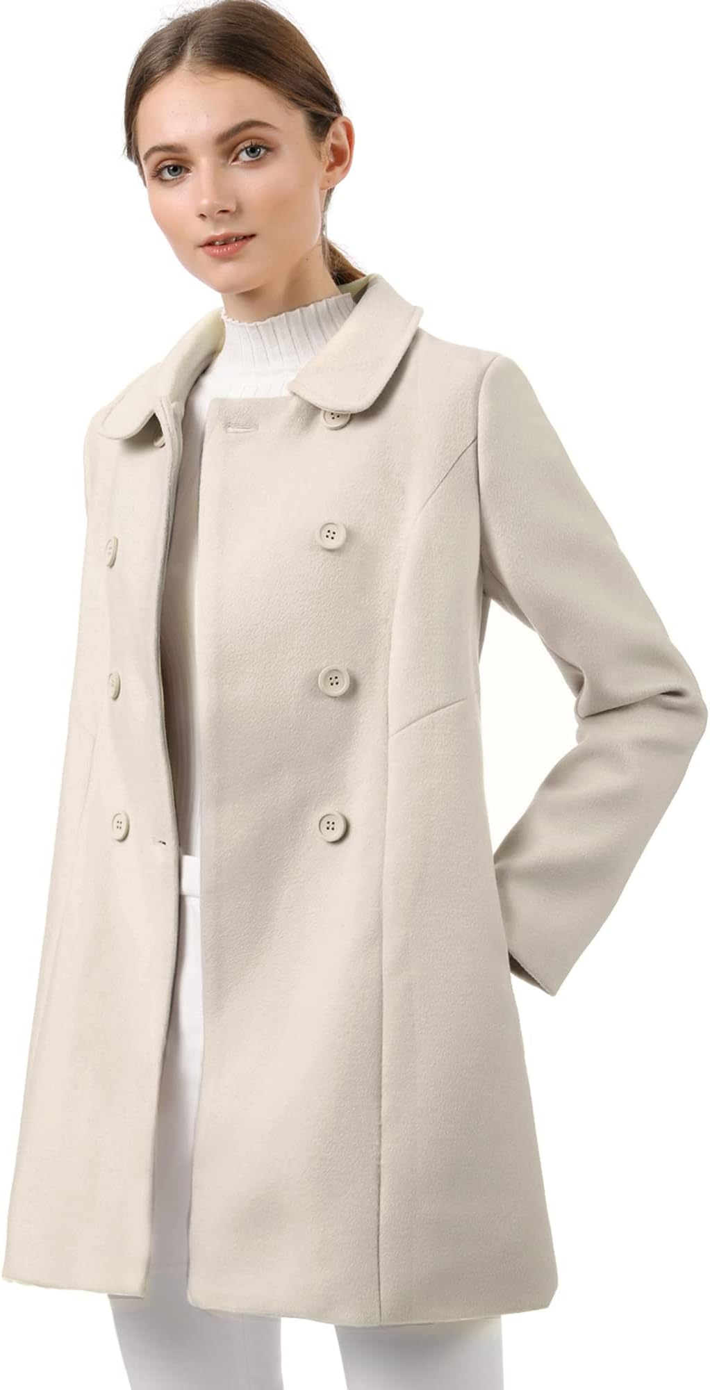 Women's Peter Pan Collar Double Breasted Winter Long Trench Pea Coat