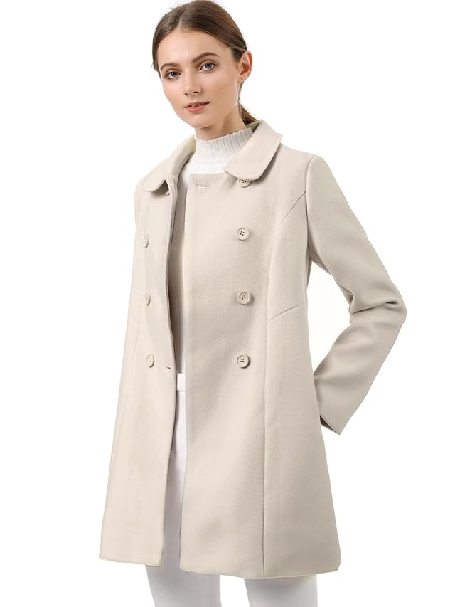 Allegra K Womens Peter Pan Collar Double Breasted Winter Long Trench Pea Coat