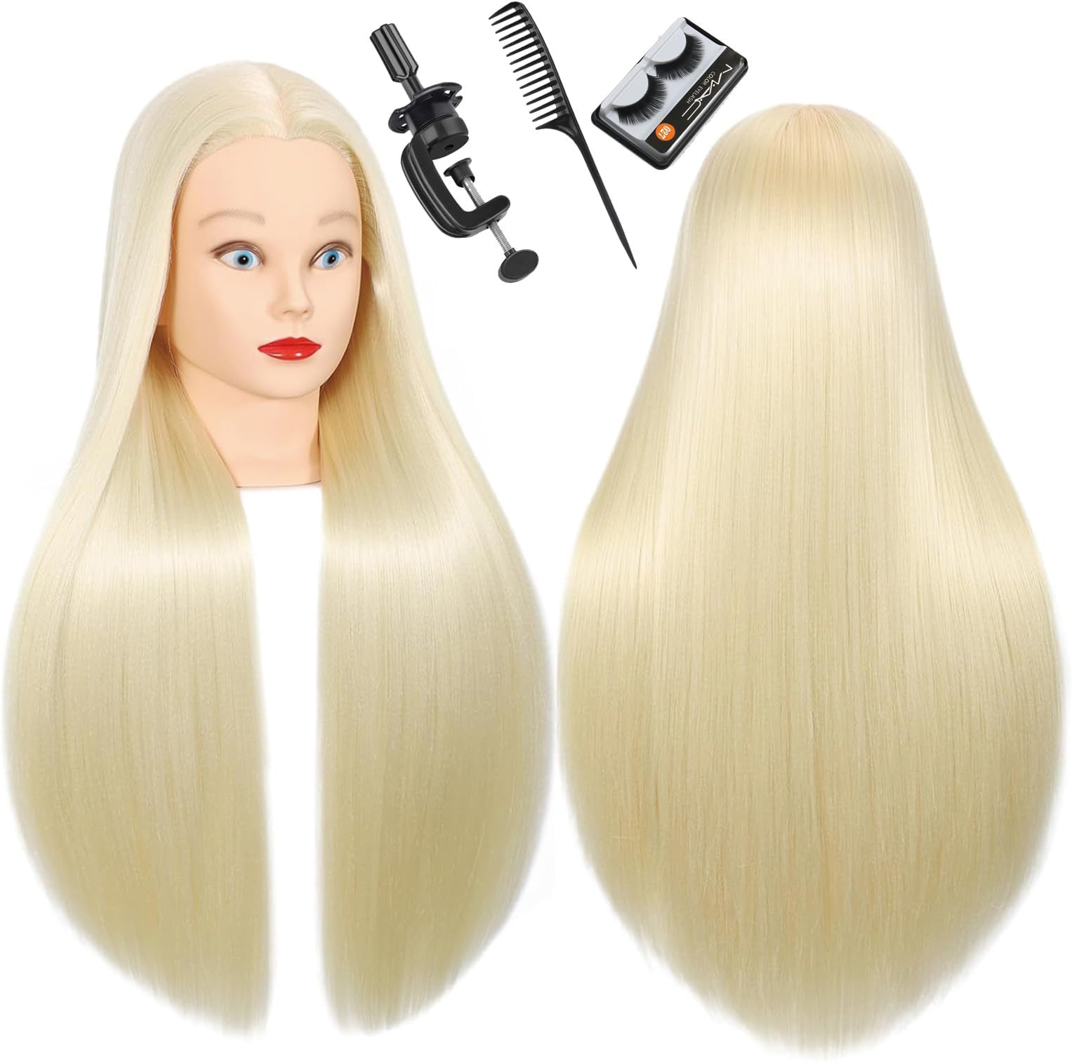 WeiRan 26"-28" Mannequin Head Styling Head Human Hair Cosmetology Manikin Doll Training Head for Hairdresser Practice Braiding Free Clamp Holder and Comb (808-write)