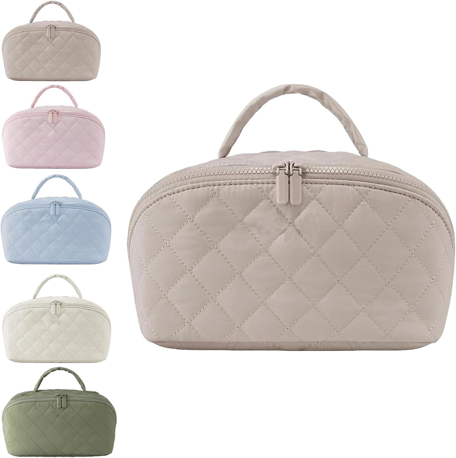 Petition Makeup Bag, Travel Makeup Bag for Woman with Compartment & Handle (Khaki)