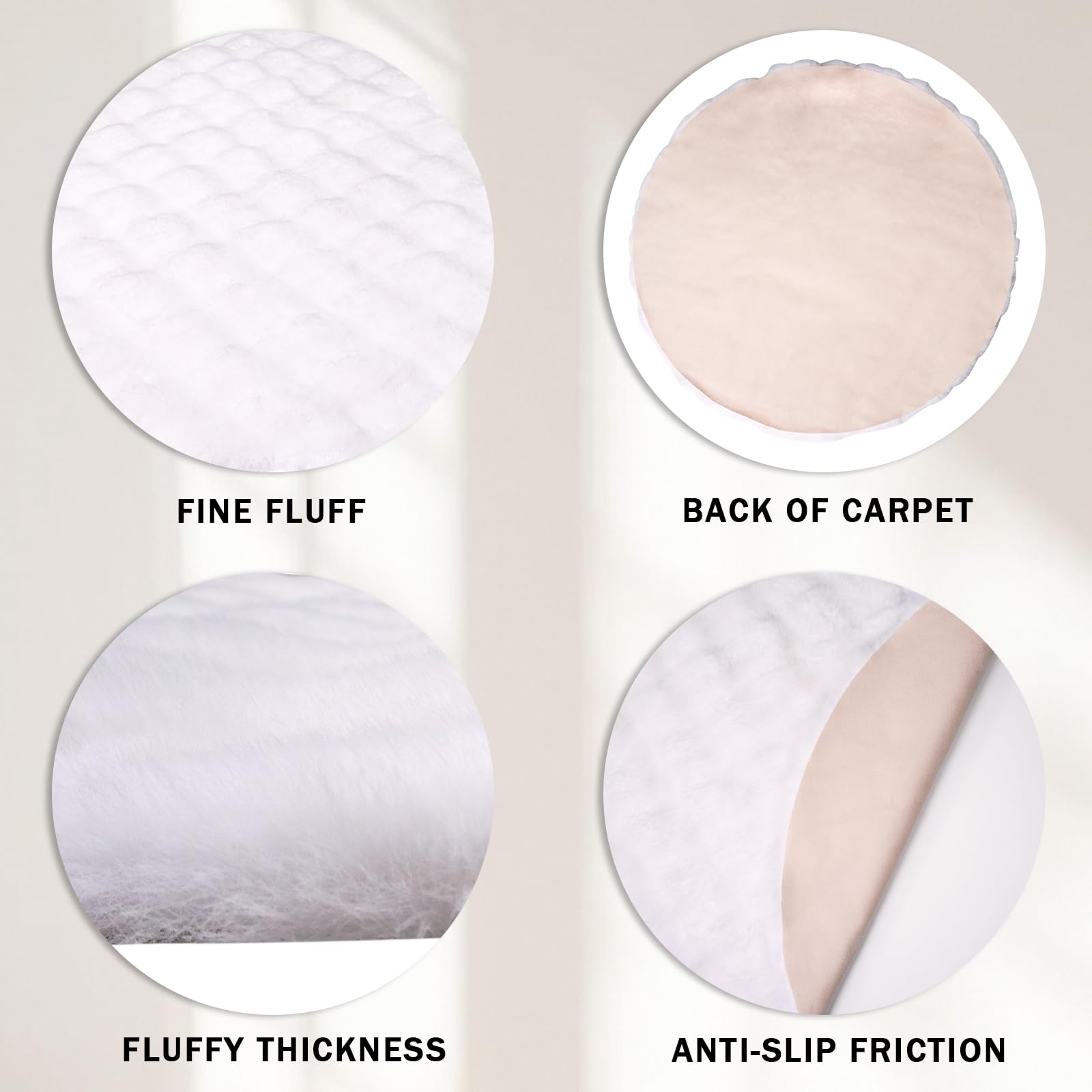 KRIPINC Round Faux Sheepskin Rug, Shaggy Faux Fur Rug, White Fluffy Carpet, Home Decor Washable Round Kids Floor Mats - Image 3