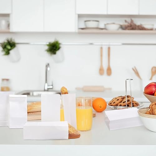 Miniatura 7 de SHUESS 200 bolsas pequeñas de papel blanco para almuerzo, 1 libra, 3.5 x 2.2 x 7 pulgadas, bolsas de papel a granel para almuerzo, aperitivos,