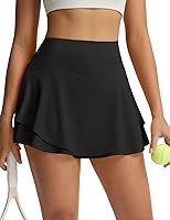 baleaf Women's Pleated Tennis Skirt Double Ruffle Mini Skort High Waisted Tummy Control with Pockets Golf Athletic