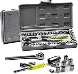 Jogo de Chaves Soquetes Sextavado com Catraca Reversível, 40 Peças, Maleta Organizadora