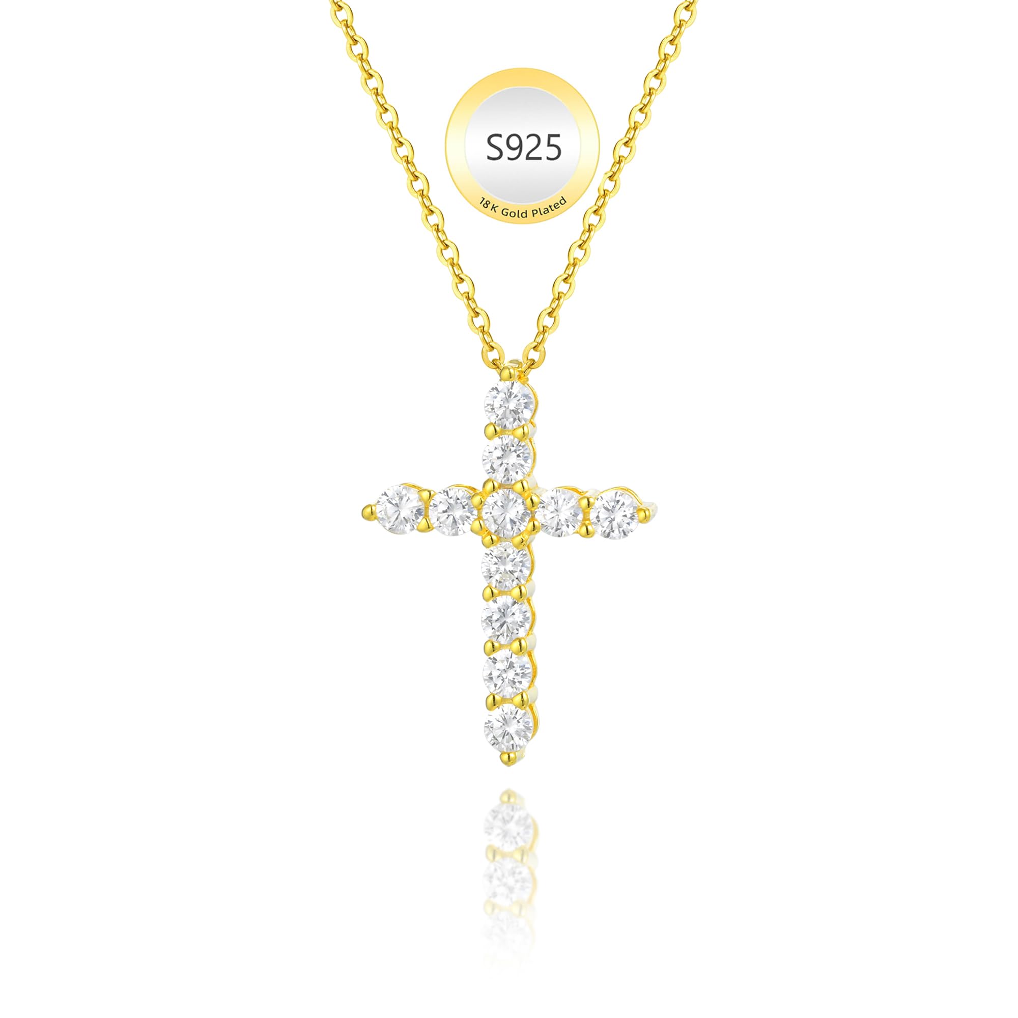 Juvux Cross Necklaces for Women 925 Sterling Silver 18K Gold Plated Cubic Zirconia Cross Pendant Necklace Simple Jesus Cross Necklace Cute Simulated