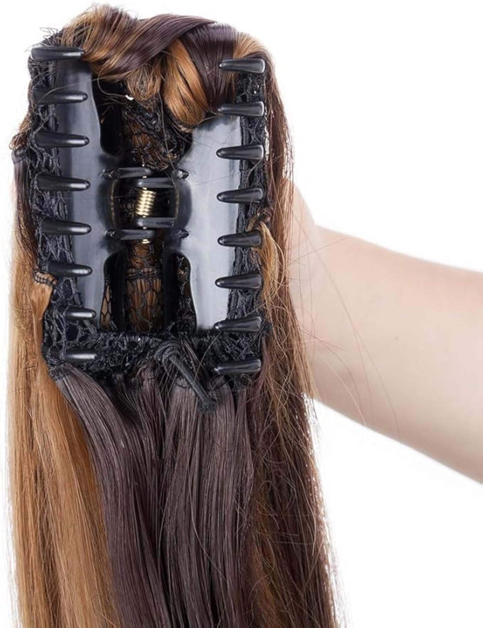26" Straight Claw Clip Ponytail Extension for Women, Brown Highlights