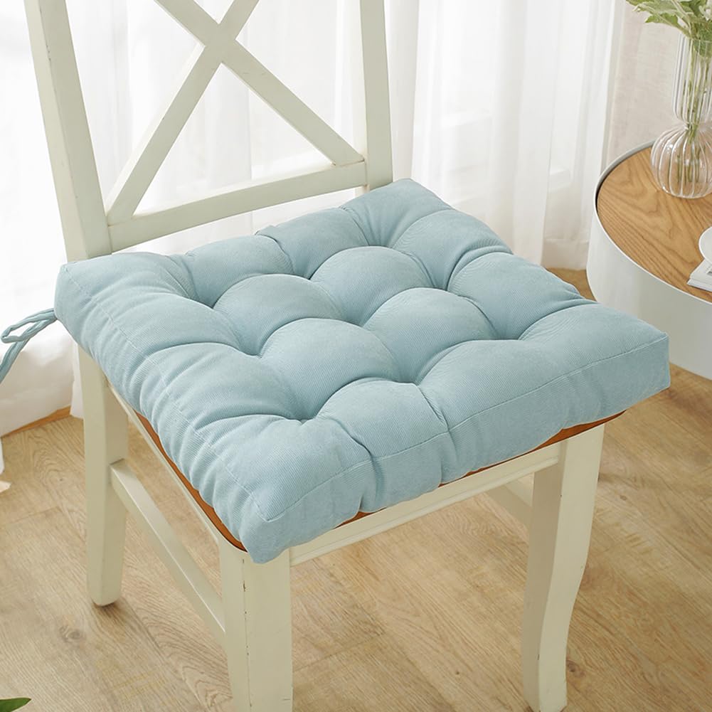 kuyouqi Corduroy Seat Cushion with Ties for Dining Chair, Square Thick Seat Pad Soft Armchair Booster Cubic Cushion for Home Office Garden (45 x 45 x 10 cm, Ice Blue) โ image 1