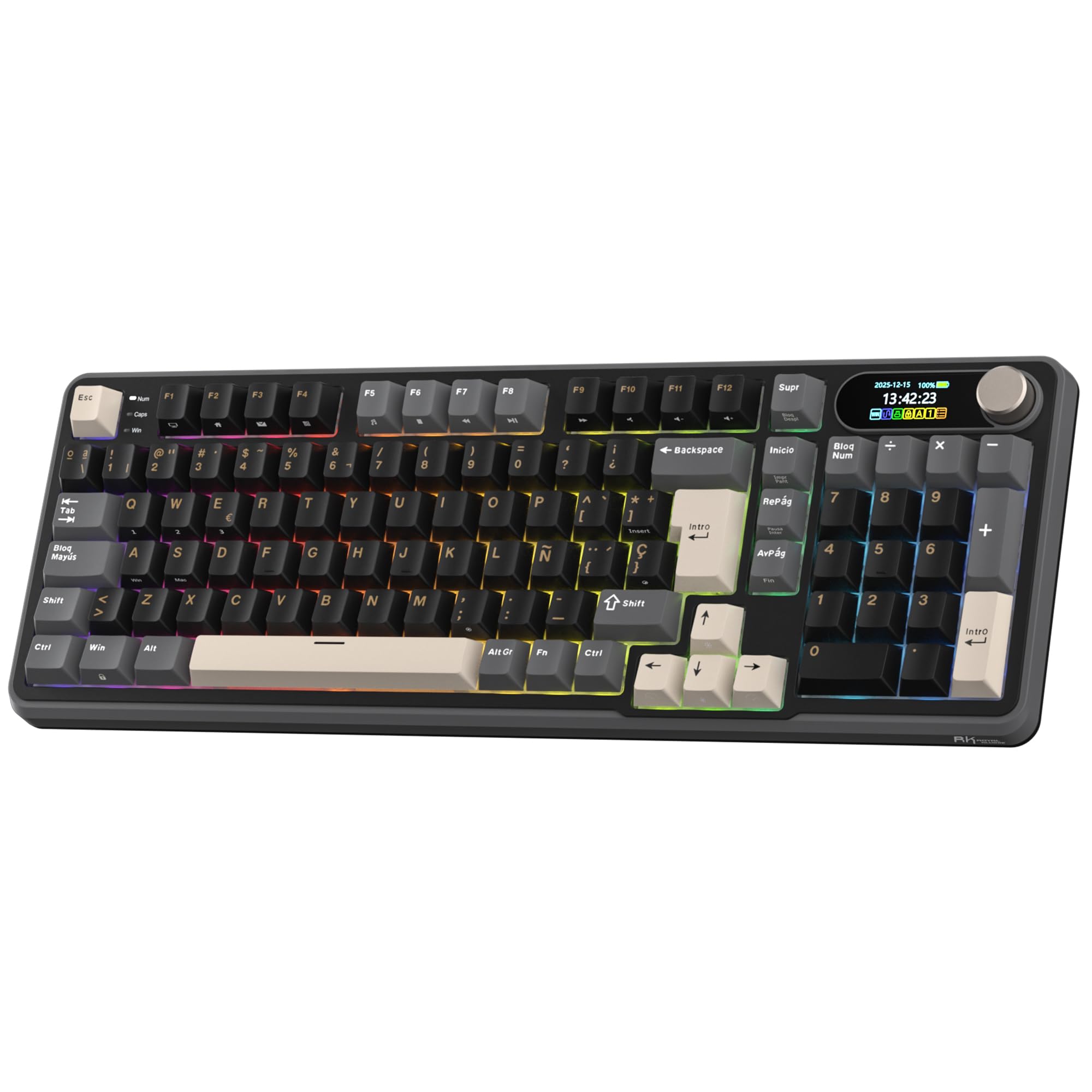 RK ROYAL KLUDGE S98 ES Teclado Mecánico con Smart Display y Botón, Montaje Superior 96% Teclado Mecánico Inalámbrico BT/2.4G/USB-C, Hot-Swappable, Soporte de Software, 98 Teclas, QWERTY Español