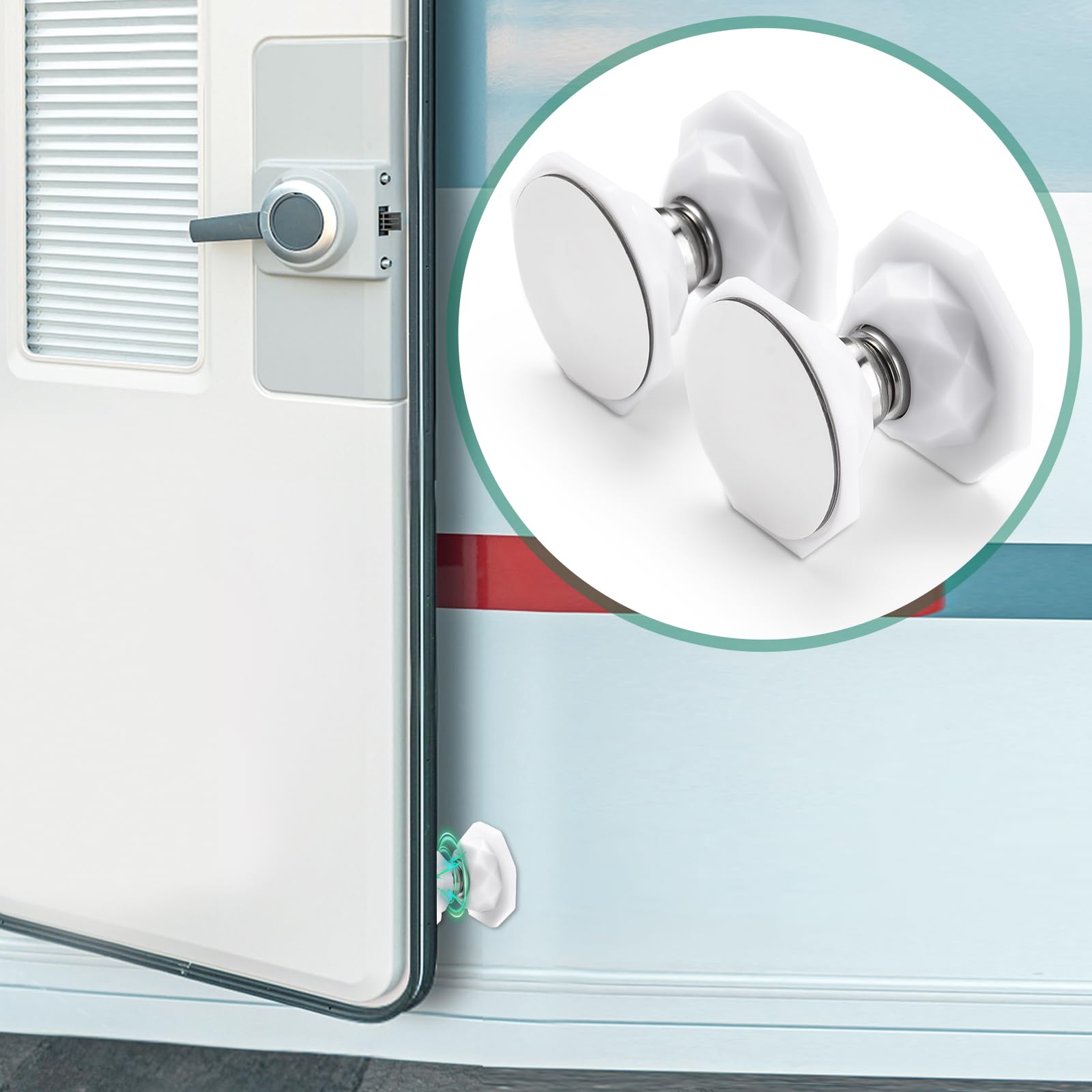Photo 1 of RV Door Holder of Magnetic,Baggage Door Catch for RV,Camper, Trailer, Motor Home, Boat Compartments, Cargo(White, 2 Pack)