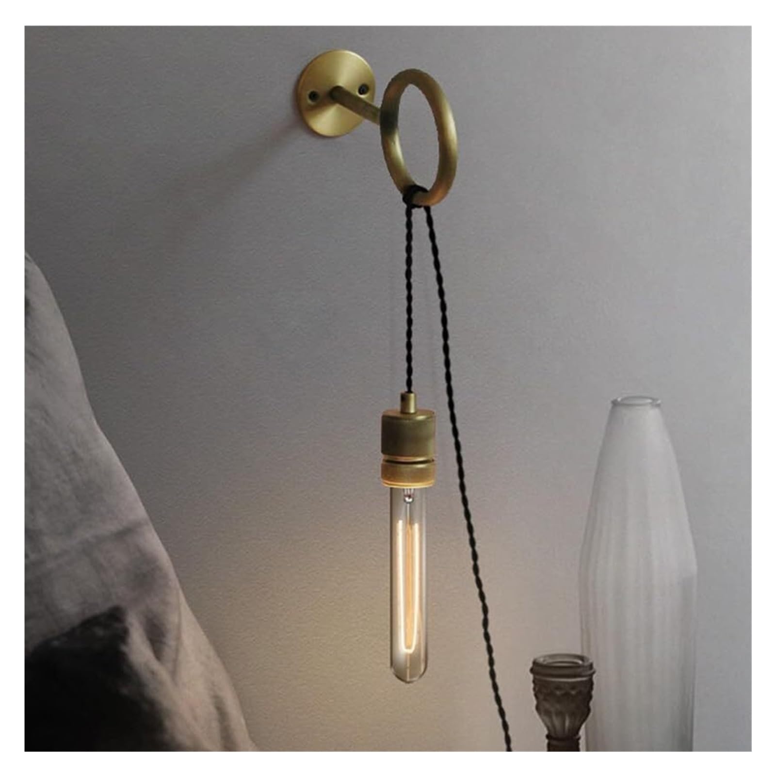 KHUKHU Wall Plug in Hanging Light Fixture Mid Century Modern Wall Sconce Vintage Industrial Farmhouse Wall Lamp Bedroom Wall Mount Light for Living Room Bar Restaurant Bedside(Edison Bulb)