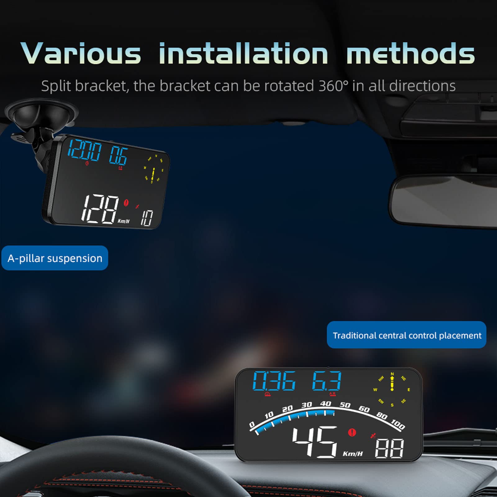 Velocímetro digital Velocímetro para automóvil Pantalla inteligente HUD LED Alarma de velocidad de alta definición Velocímetro GPS multifuncional Universal 5V para automóviles(Azul)