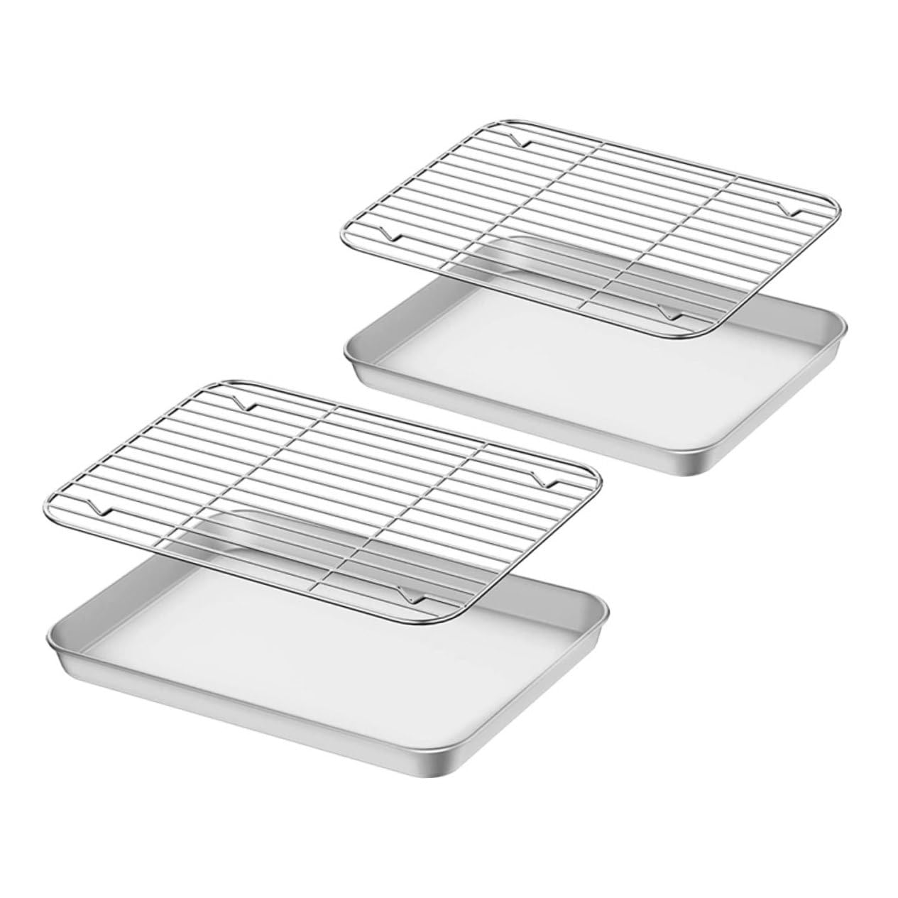 Bandejas para Hornear Duraderas y Antiadherentes de Acero Inoxidable Juego de 2 con Rejilla Ideales para Hornear y Enfriar Alimentos en Cocina