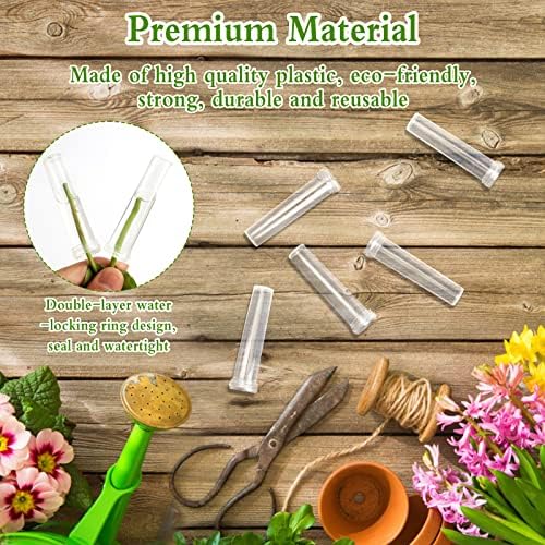 Xulisheng 100 PCS Flower Water Tubes Plastic Floral Water Tubes with Silicone Caps Reusable Plastic Flower Vials for Keeping Flower Plants Fresh Flower Arranging (2.8in)
