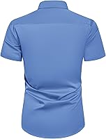 Vista 183 de Alimens & Gentle - Camisas de vestir con bolsillo y manga corta, de color liso y sin arrugas, estilo casual con botones, para hombres