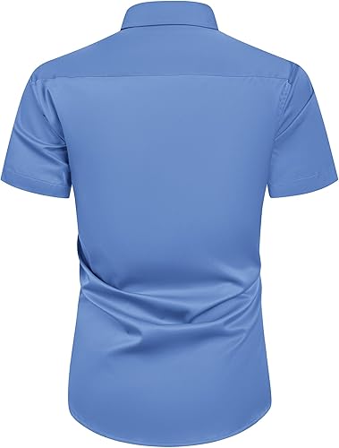 Miniatura 183 de Alimens & Gentle - Camisas de vestir con bolsillo y manga corta, de color liso y sin arrugas, estilo casual con botones, para hombres