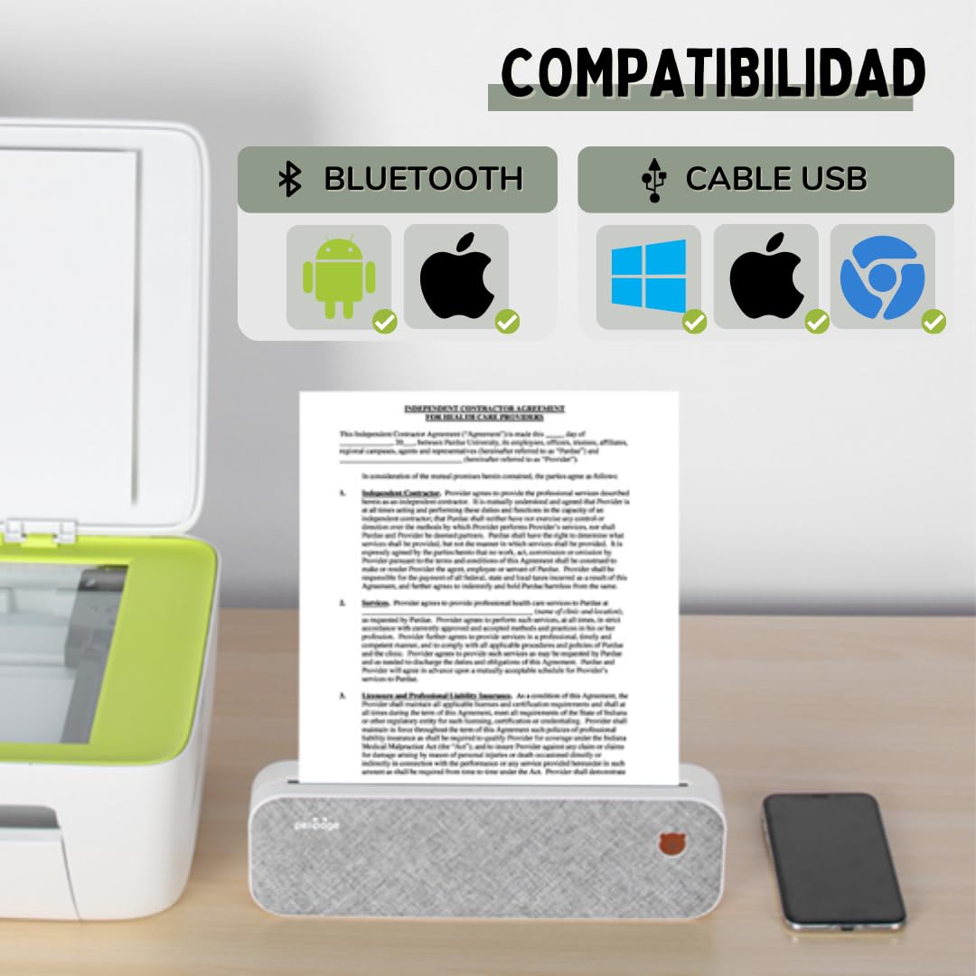 Stampante portatile termica Bluetooth A4 – Stampante portatile da viaggio con carta termica senza inchiostro e toner – compatibile con computer Windows, Mac... e cellulari Android, iOS – PeriPage