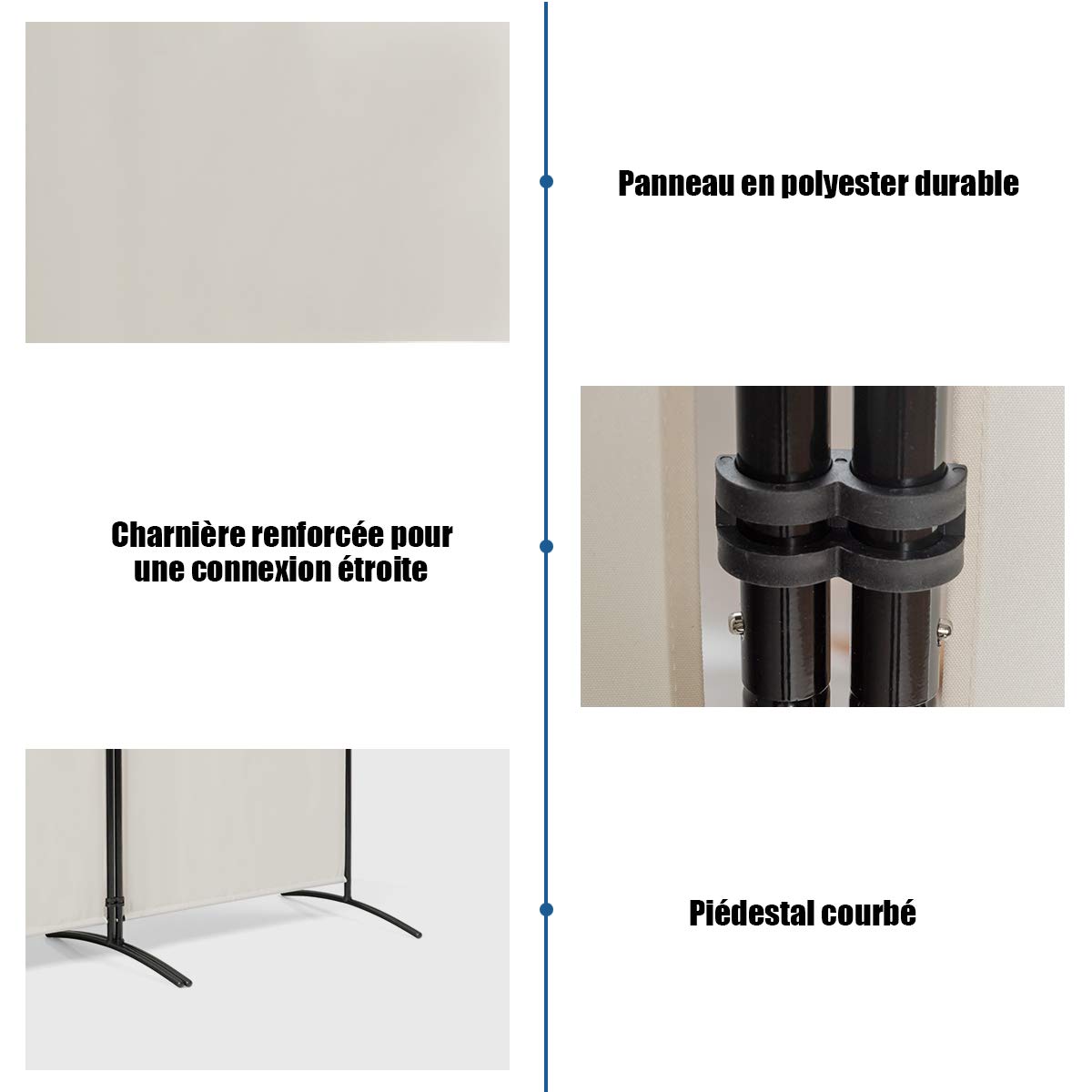 COSTWAY Paravent Interieur Exterieur 3 Panneaux 260 x 183 cm, Cloison de Separation Interieur Pliable, Double Charnières en Acier, Tissu Polyester, Separateur de Pieces pour Salon Bureau Balcon(Beige)
