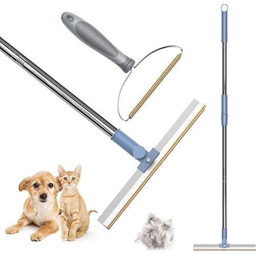2 Pack Pet Hair Remover Bundle -Ajustable Longth Large Carpet Rake & Portable Carpet Scraper Clothes Fuzz Rollers Hairball Shaver Brush for Carpets, Car Mat, Couch, Pet Bed, Furniture & Rug