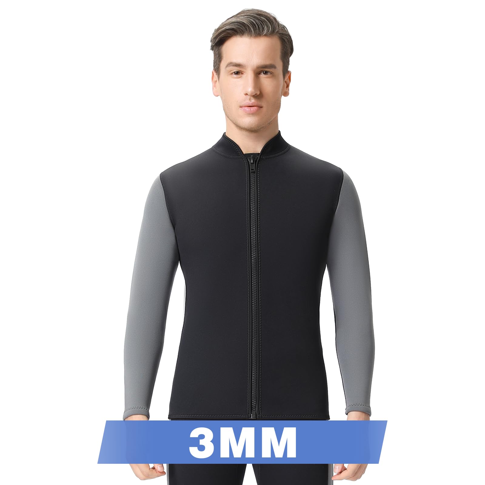 FLEXEL Veste de Combinaison en Néoprène Homme Femme 3mm, Veste de plongée Top à Manches Longues Rash Guard Fermeture éclair sur Le Devant pour Le Surf, la Natation, la Plongée en apnée