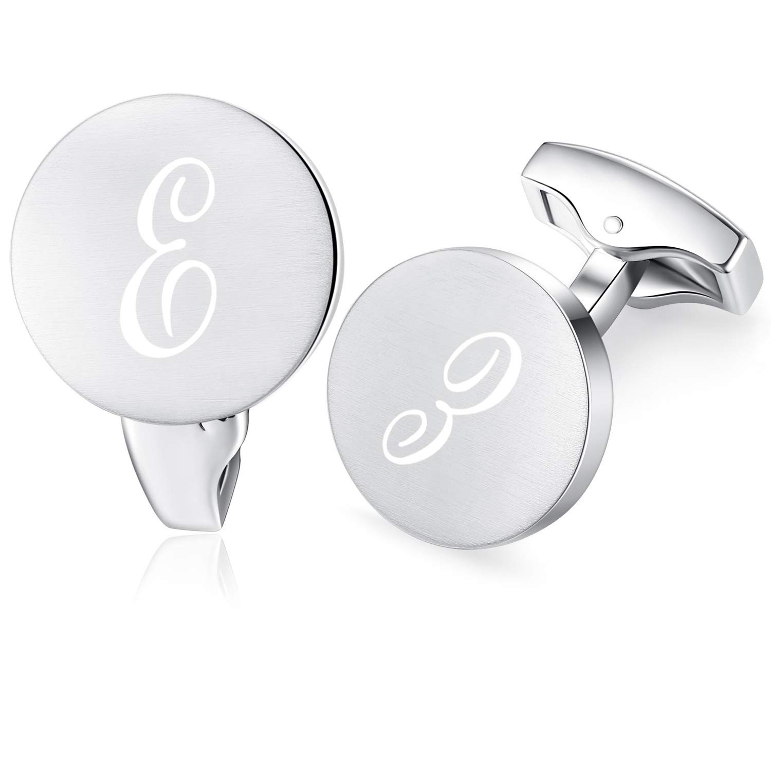 Honey Bear Men's Silver Initial Letter Round Cufflinks For Wedding Business