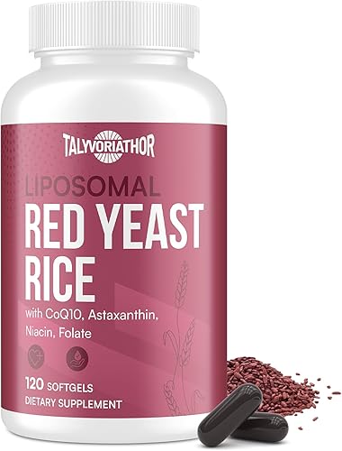 Arroz liposomal de levadura roja 1200 mg con CoQ10 y astaxantina - Levadura de arroz para colesterol - Alta absorción - Sin citrinina, 120 cápsulas