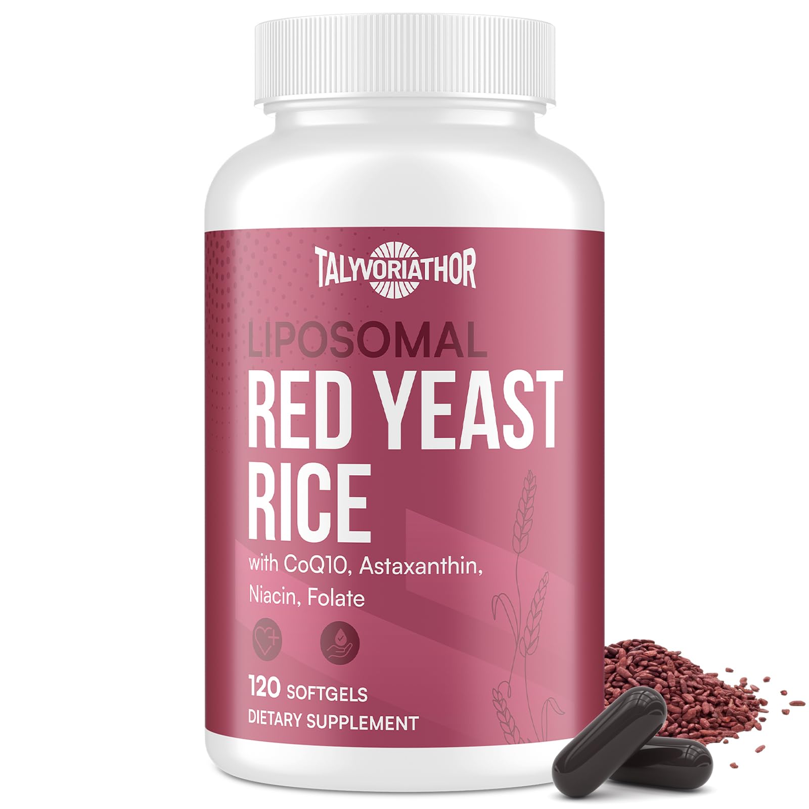 Talyvoriathor Liposomal Red Yeast Rice 1200mg with CoQ10 & Astaxanthin – Rice Yeast for Cholesterol – High Absorption – Citrinin-Free, 120 Softgels 120 Count (Pack of 1)