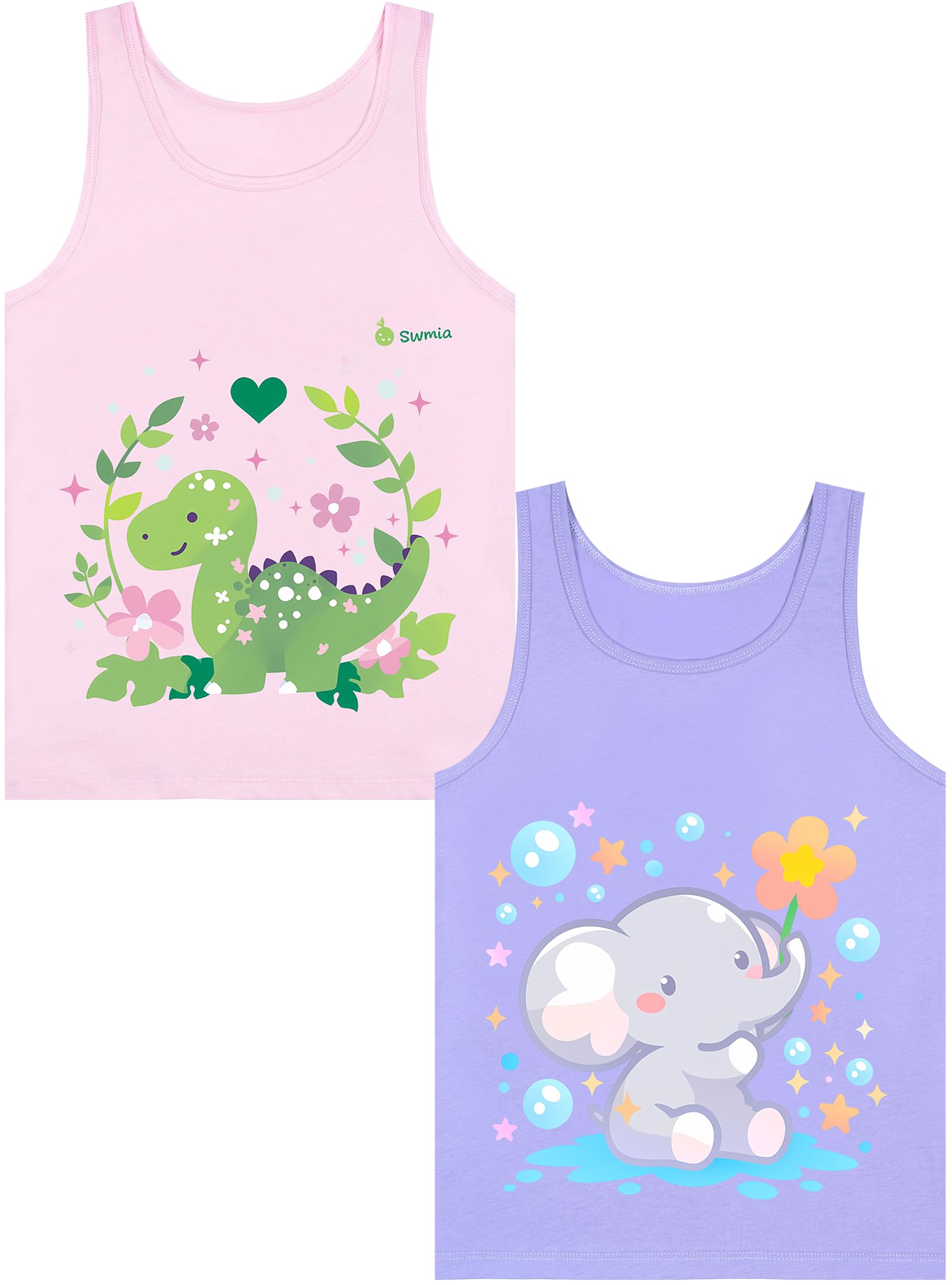 Girls Tank Tops Soft Pure Combed Cotton Tagless Cute Design 2-Pack 2T-16Y