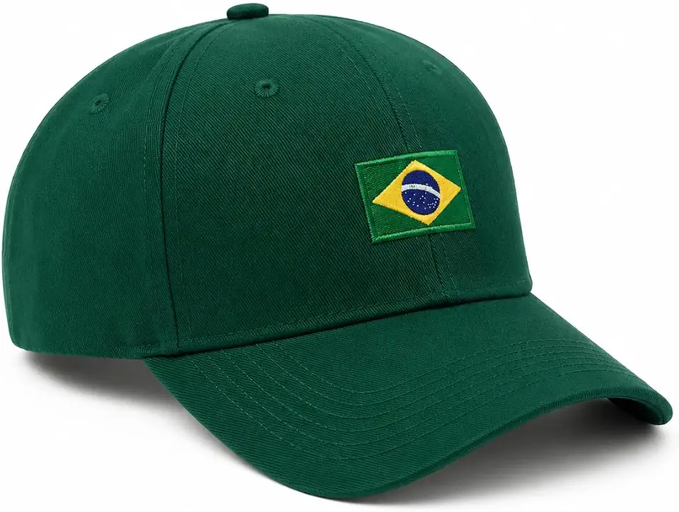 Brasil Boné Aba Curva Bandeira Bordado Seleção Brasileira Verde Adulto Unissex com Regulagem Traseira Snapback