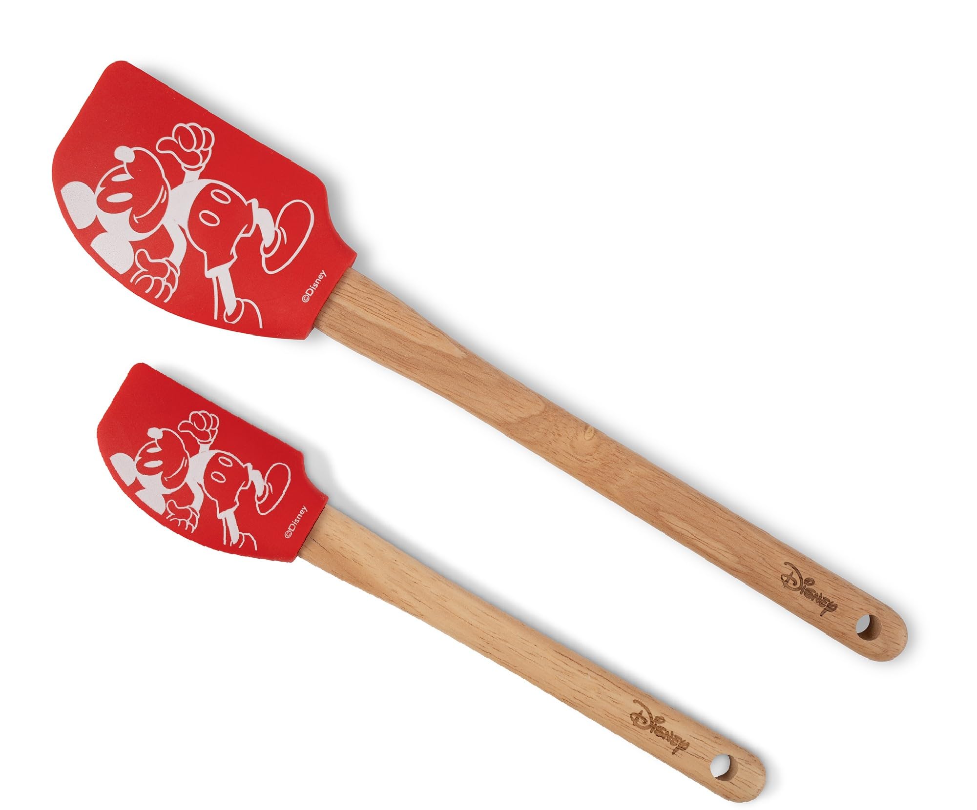 Prestige Disney Spatula Set of 2: Red Mickey Mouse Silicone Spatula Set with Wooden Handles