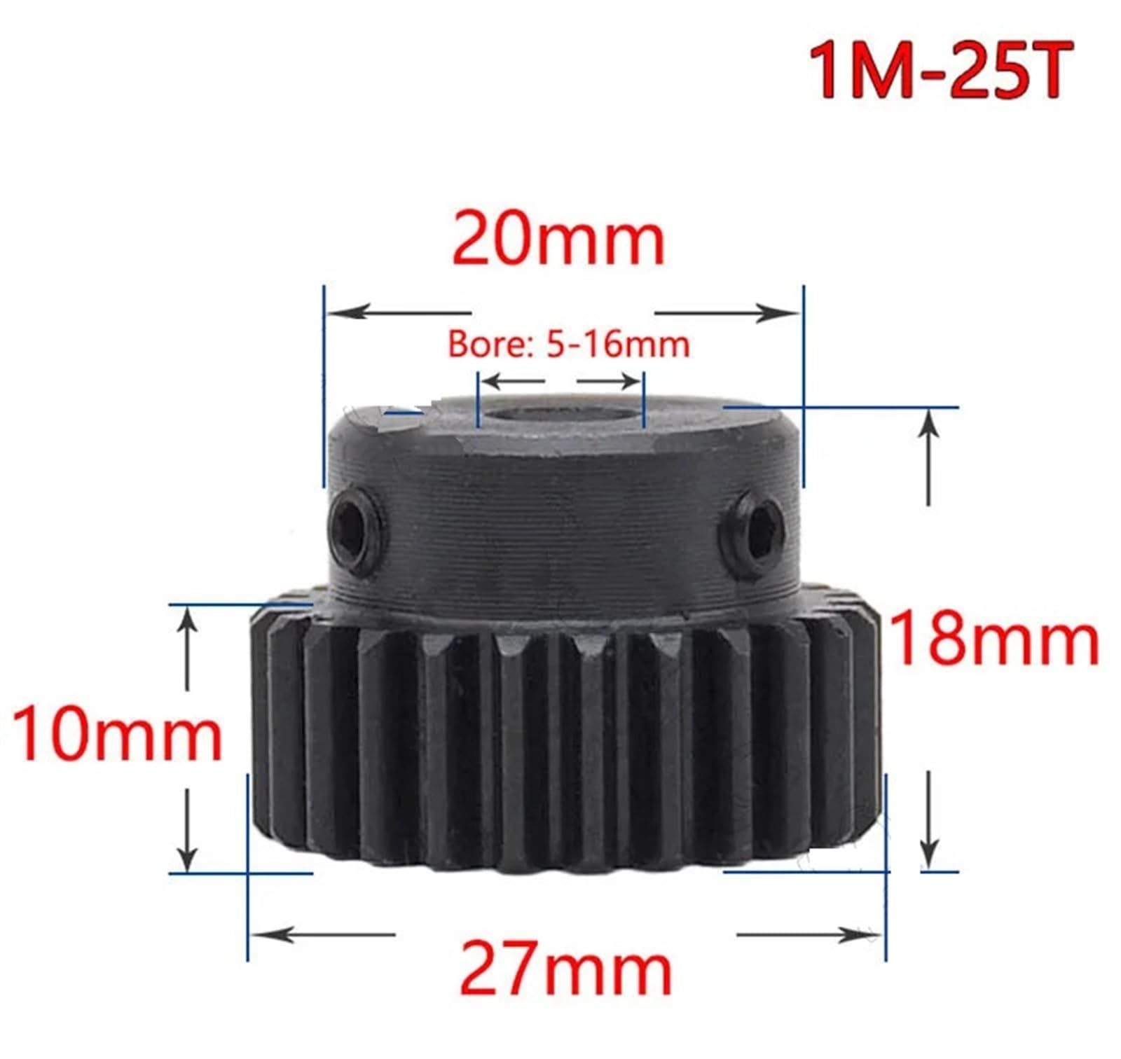 Bevel Gear Pinion Hardware Mechanical 2 PCS Mod 1 15T 20T 24T 25T 30T Pinion Gears Bore 5 6 8 10 12mm Steel Spur Gear Transmission Accessories Motor Parts(1M-25T Bore 6mm)