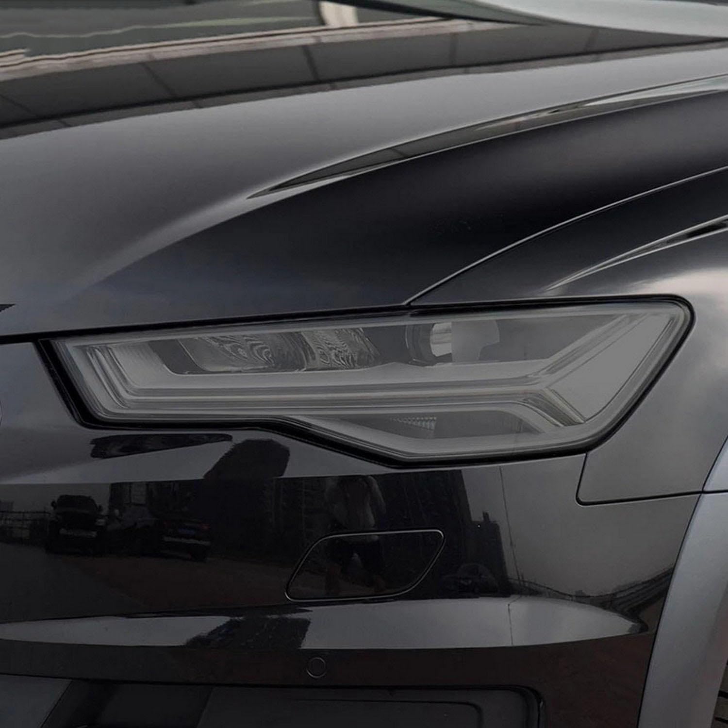 JCAKES 2Pcs Car Headlight Protective Film Smoked Black Tint Wrap Vinyl Transparent TPU Sticker，for Audi A6 C7 4G S6 RS6 2016-2018