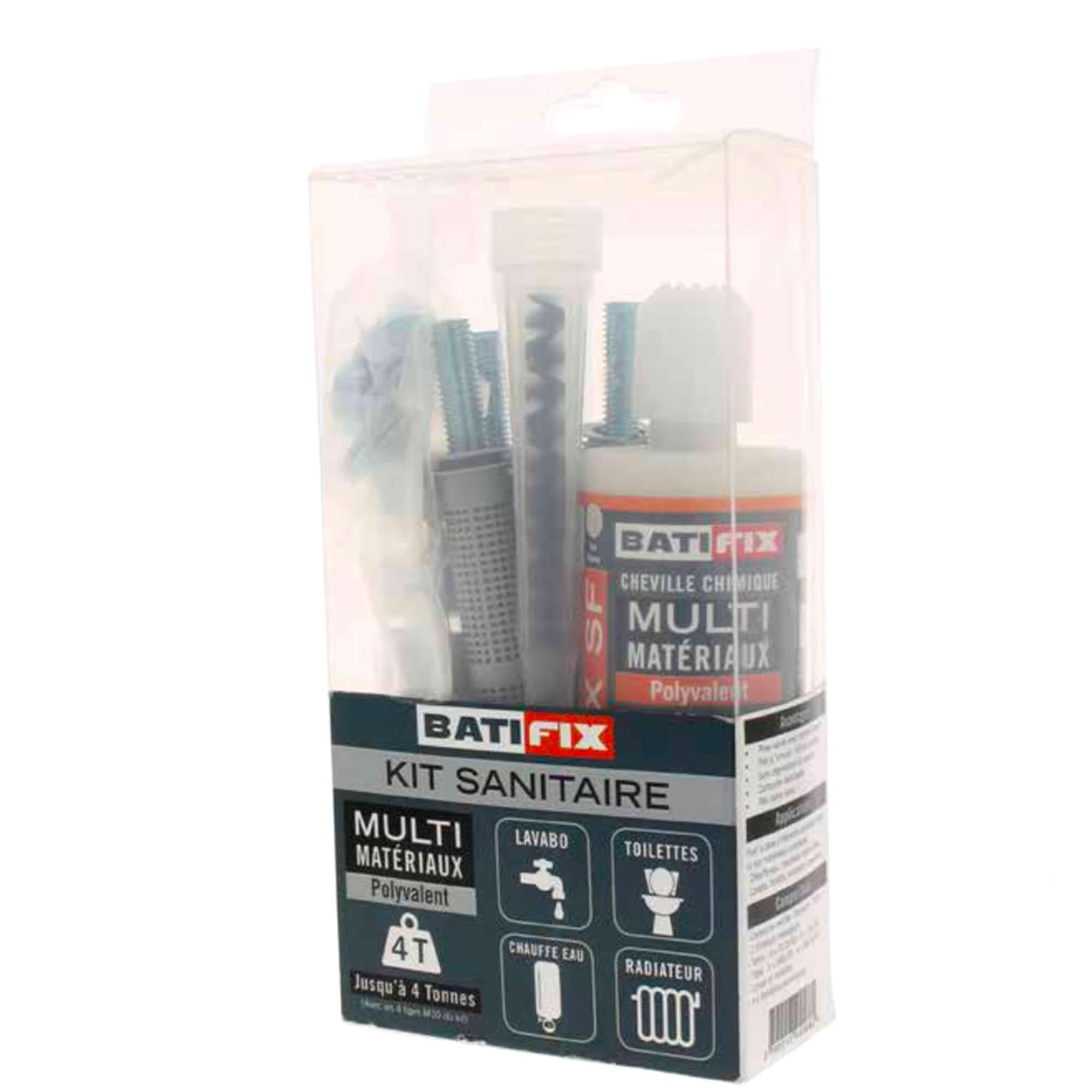 Kit scellement chimique Kitchim Sanit Pl 165Ml - 4Tam 12X50/16X130-4Tig 6X70/10X160-4Exc M10-2Can