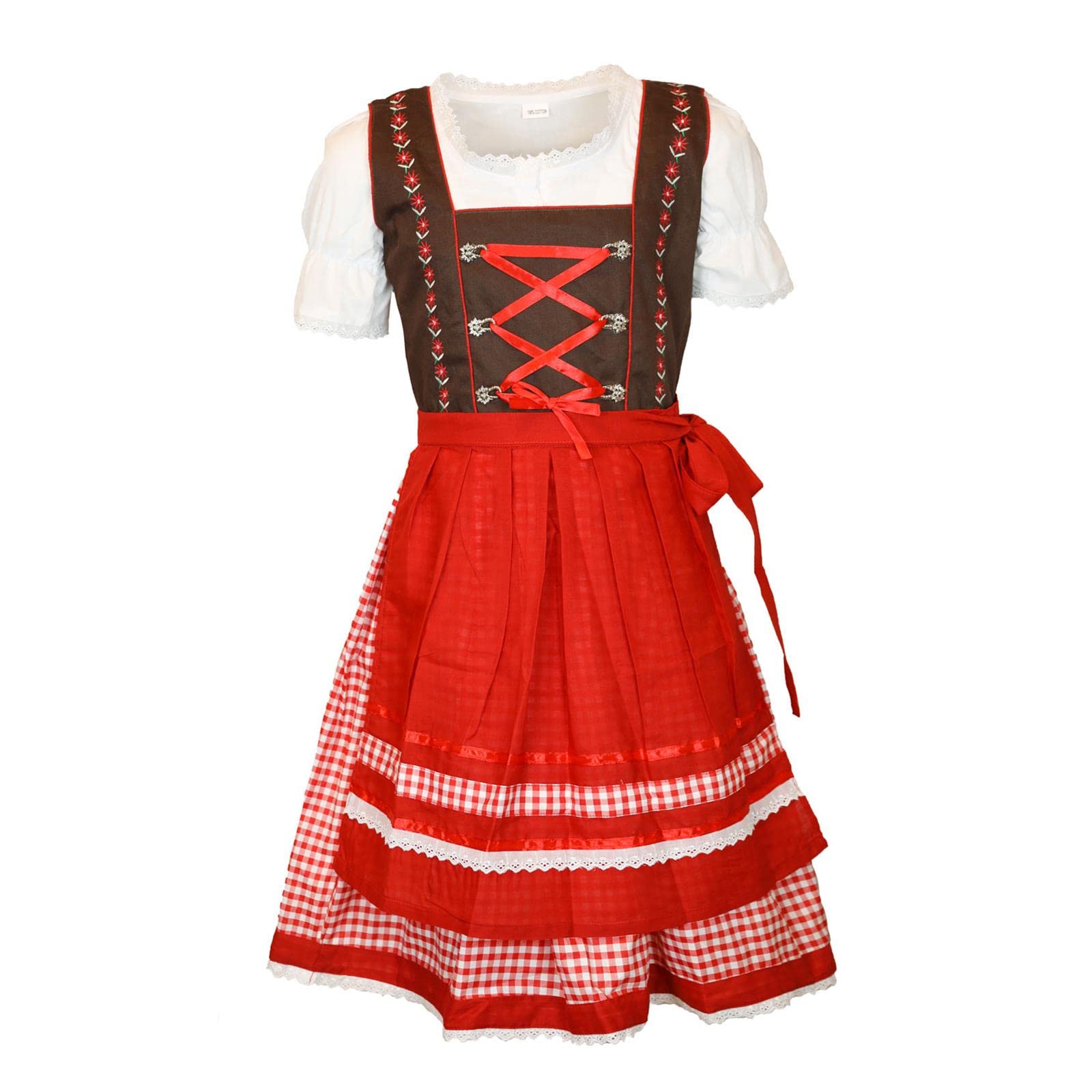 Kinder Dirndl Kinderdirndl Trachtenkleid Fanny traditionell kariert 3 teilig