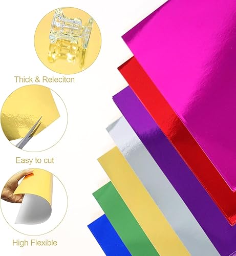 Miniatura 4 de ZWIN 135 hojas de papel de aluminio de cartulina para manualidades, cartulina de papel metálico, papel de origami de 7 colores, hojas de tablero de