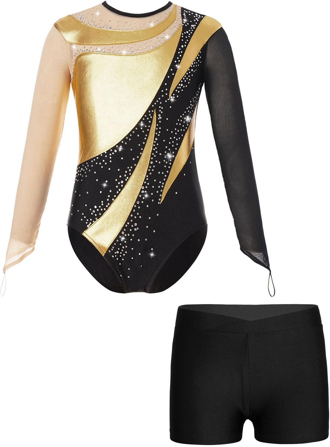 Justaucorps Gymnastique Femme Strass - Combinaison Manches Longues Danse Patinage - S à XXL