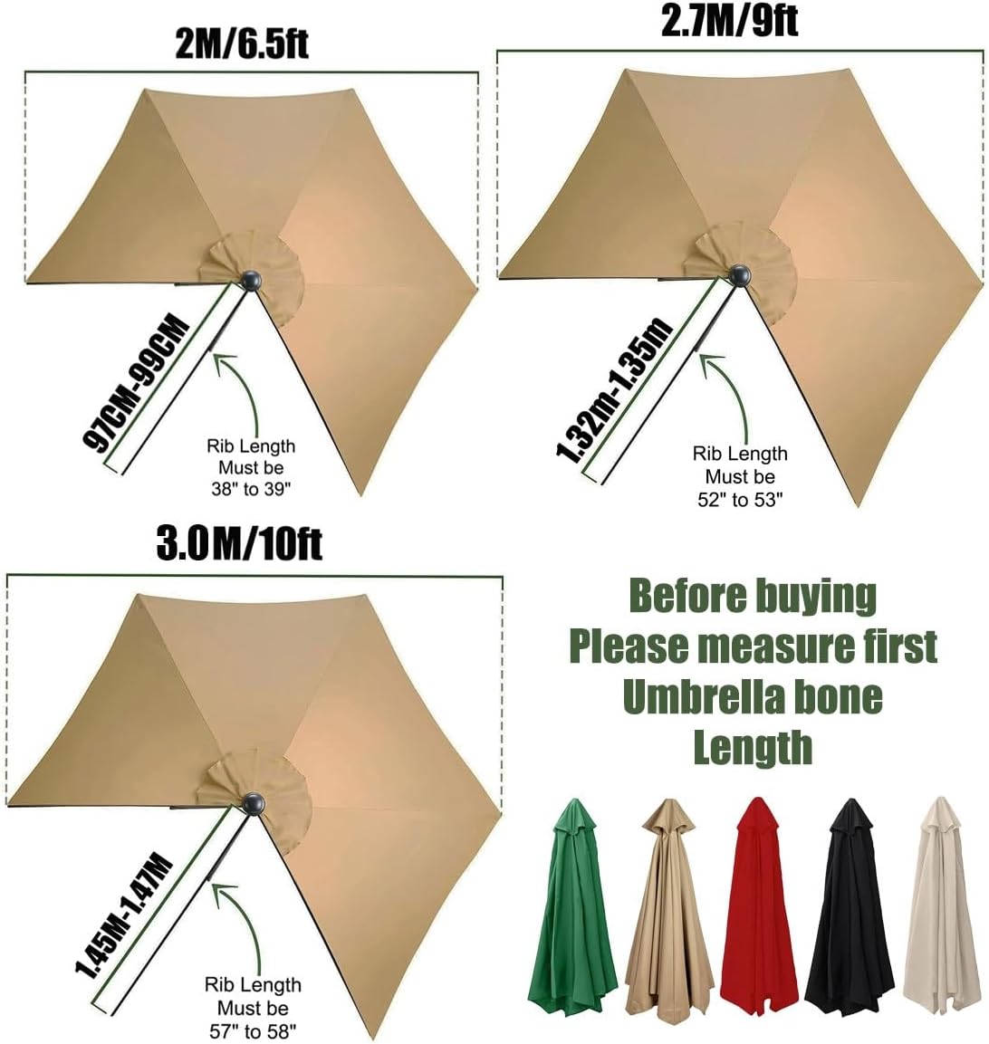 Replacement Parasol canopy, Patio Umbrella Replacement Canopy for 6.5ft/9ft/10ft 8 ribs/6 ribs, Outdoor Table Market Yard Umbrella Replacement Top Cover rainproof UV blocking(Color:Coffee,Size:3.0m/10