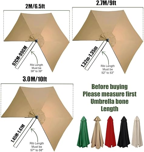 Miniatura 4 de Toldo de repuesto para sombrilla de patio, 6.5 pies9 pies10 pies, toldo de repuesto para sombrilla para mercado, 6 varillas  8 varillas de repuesto