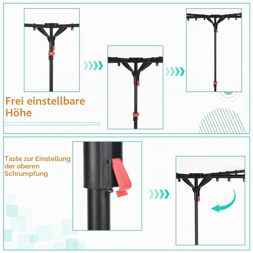 Faltbarer Wäscheständer mit 4 Stangen, erweiterbarer platzsparender und Trockner, Karbonstahl, Hanr Rack für Camping, Balkon, Innen- und Außenbereich, Schwarz