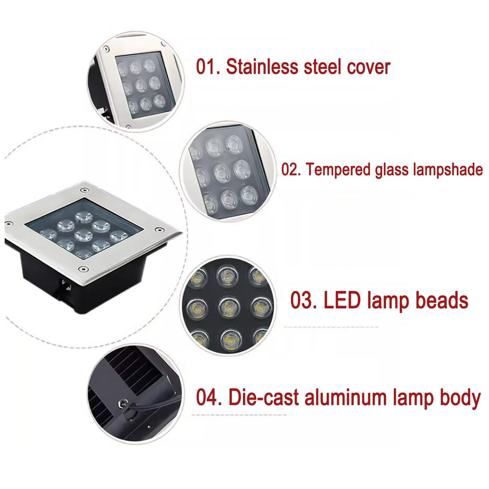 Zakopane oświetlenie ogrodowe - zewnętrzne wpuszczane reflektor LED, wbudowany reflektor kwadratowy AC 220 V, wodoodporne oświetlenie podłogowe IP66, dekoracyjna lampa podłogowa do ogrodu, na