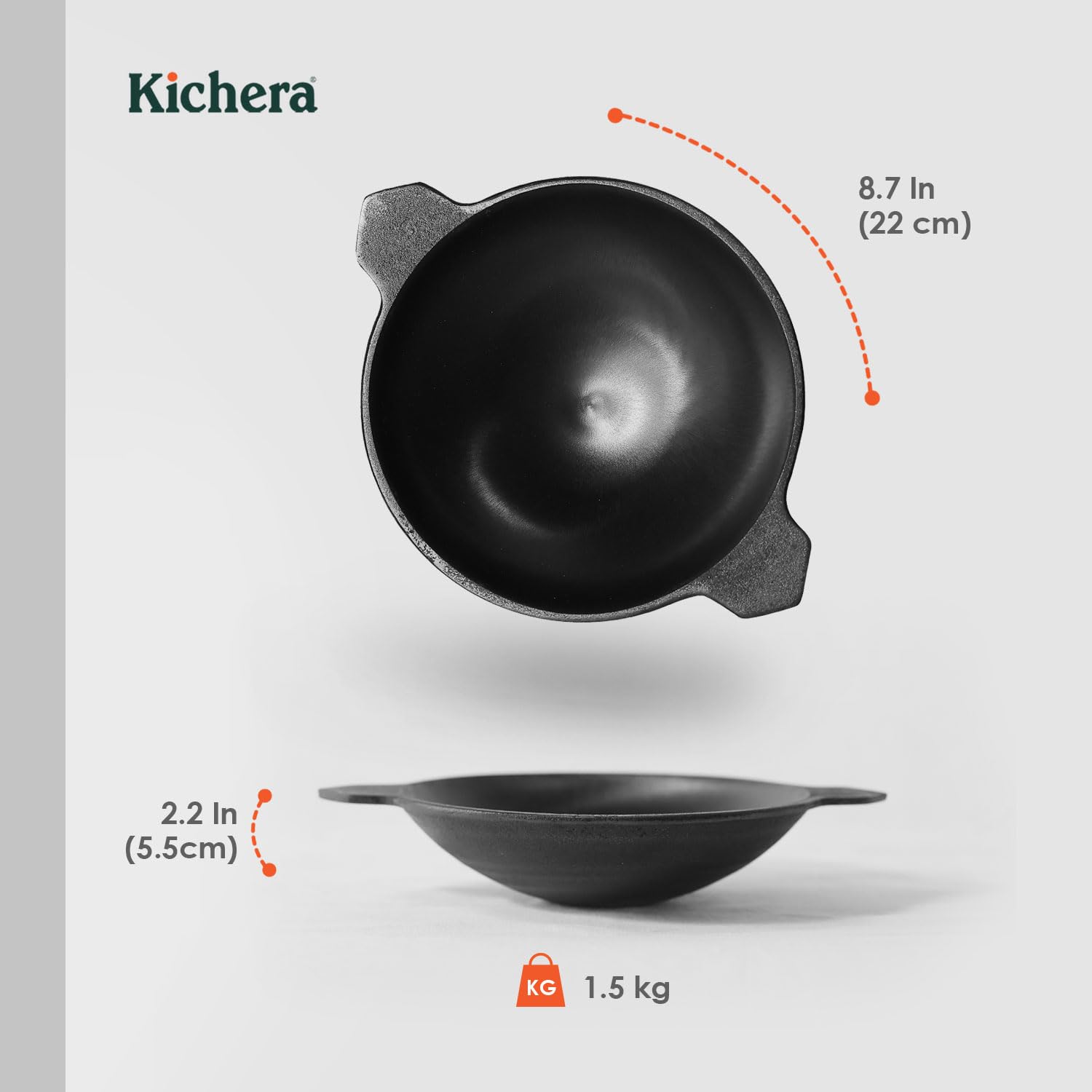 Kichera Pre-Seasoned Cast Iron Polished Appa Chatti |Appam Pan | Appam Patra | Kallu,100% Toxin-Free, Naturally Non-Stick, 8.7Inch/22Cm,1.5Kg, 1 Litre 2