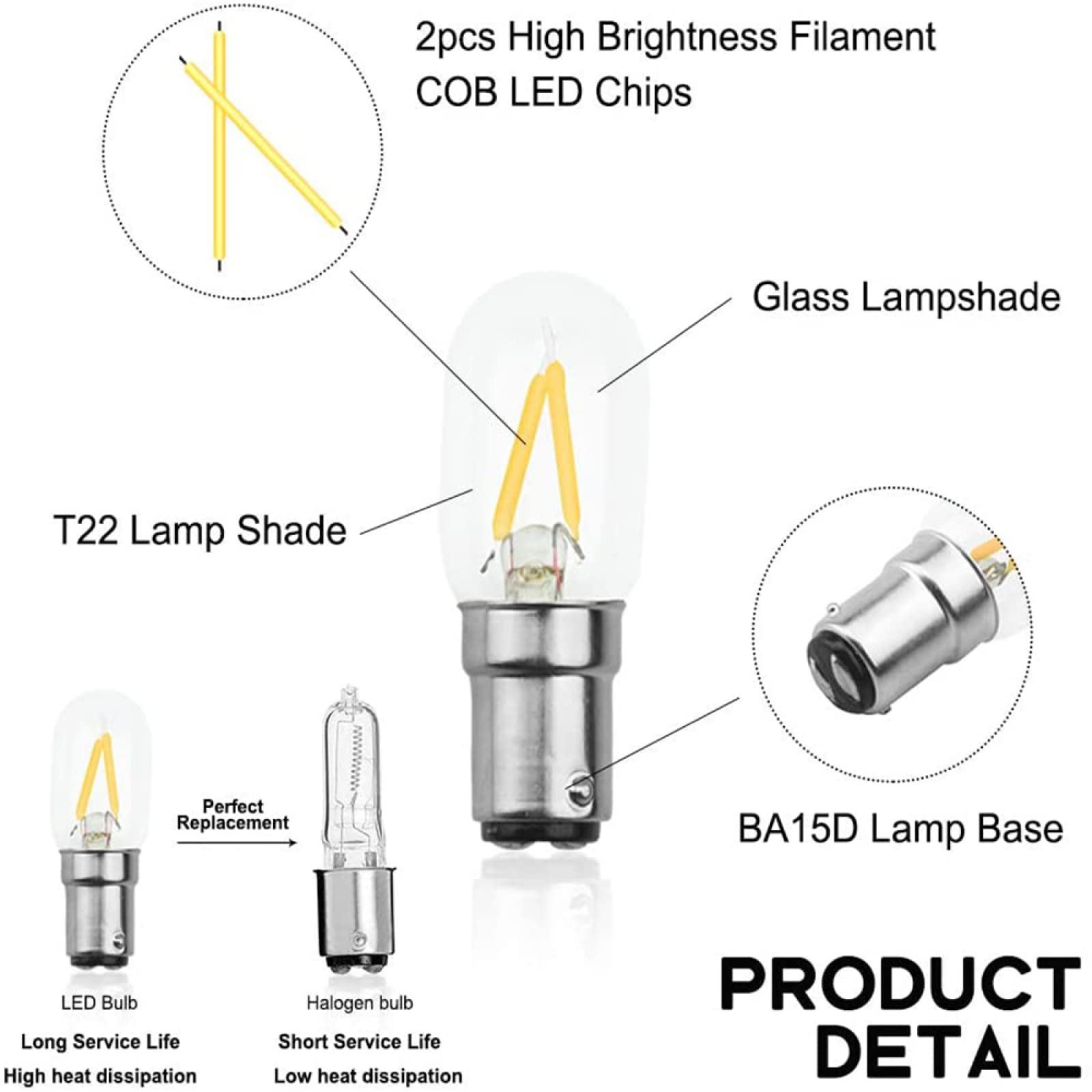 8 PZ Ba15d Ha Condotto La Lampadina 2 W Equivalente 15 W Piccola Base A Baionetta Luce Bianco Caldo 3000 K Macchina Frigorifero Fornello Lampada Classe Energetica A++,Bianco caldo 3000K,2W