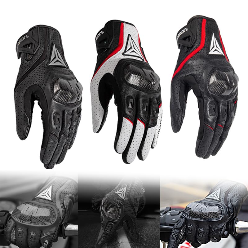Guanti Moto Guanti da moto in pelle traspirante dita intere Seasons con protezione anticaduta fibra di carbonio
