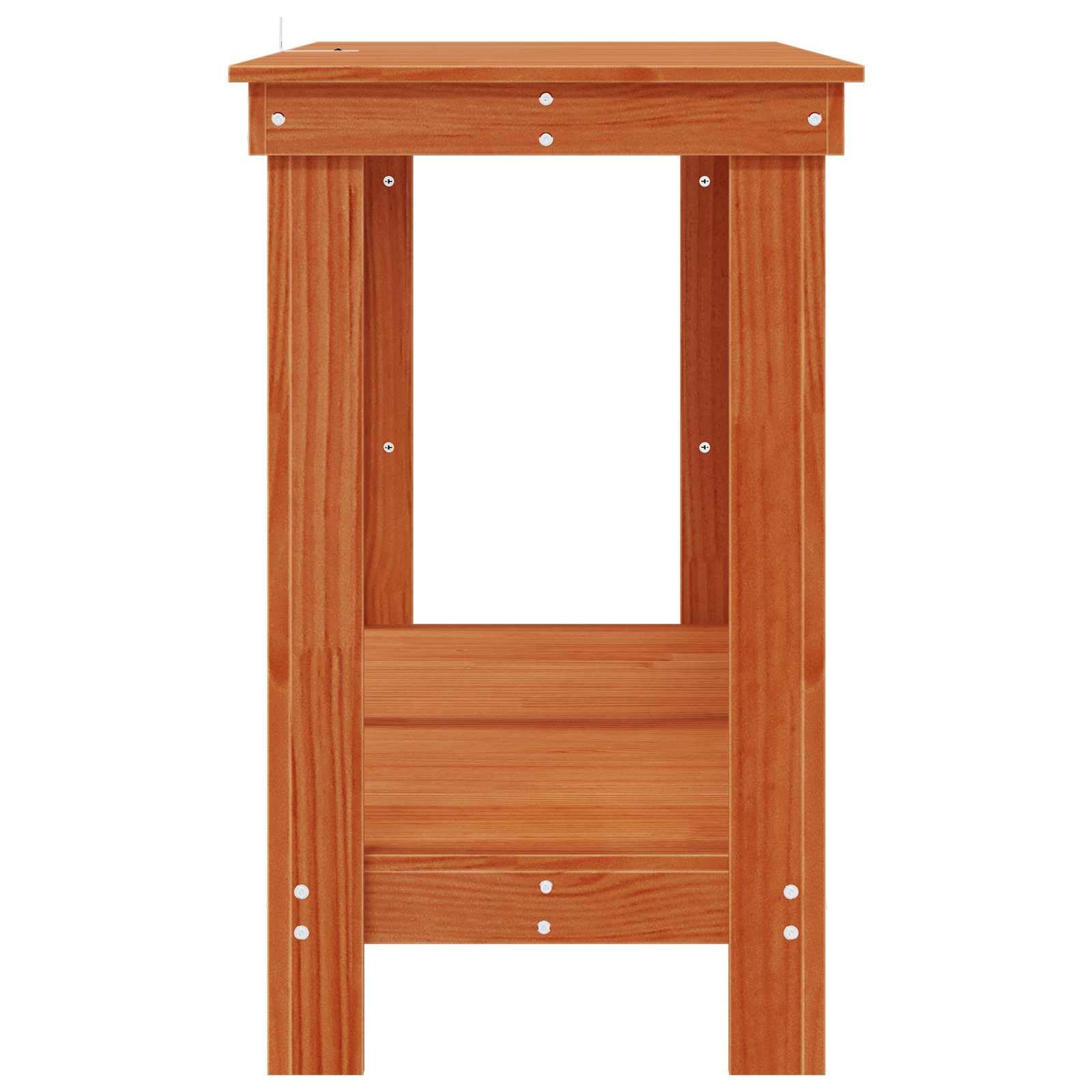 Banco da lavoro marrone cerato, 140 x 50 x 80 cm, in legno di pino massiccio con ripiani, tavolo da lavoro moderno per cucina o garage, facile da montare e superficie facile da pulire