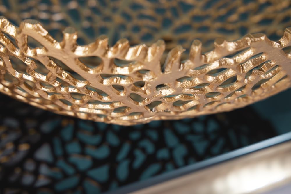 Riess Ambiente Filigrane Design Schale ABSTRACT LEAF 45cm gold handmade Obstschale Aufbewahrung rund Dekoschale dekorativ Wohnzimmer Küche