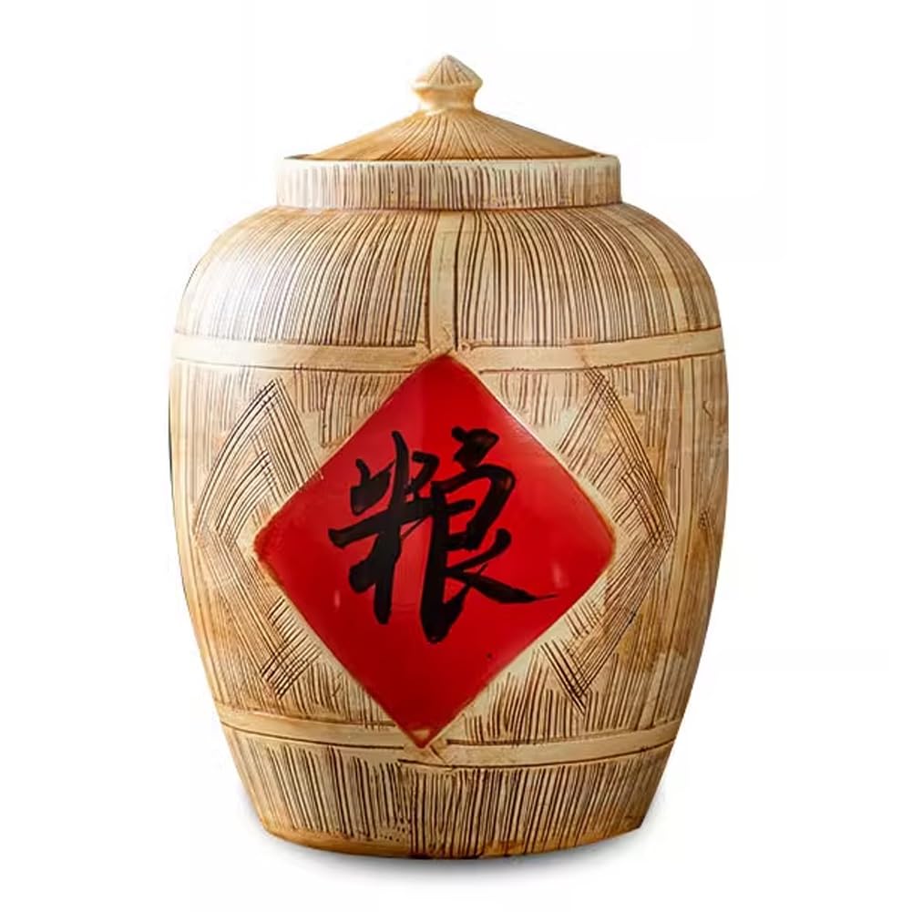 DUBTEDHOU Ceramic Rice Dispenser,Rice Cylinder with Lid, Rice Storage Container Airtight Dispenser Rice Storage Box Ceramic Rice Dispenser Grain Dispenser Kitchen Household Rice Container(10KG)