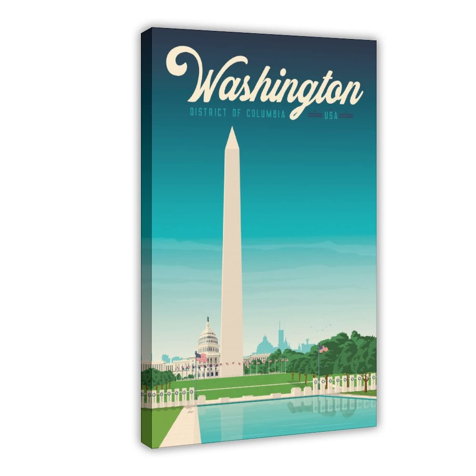 Washington DC Travel Poste Canvas Poster Bedroom Decor Sports Landscape Office Room Decor Gift Frame: 24x36inch(60x90cm)