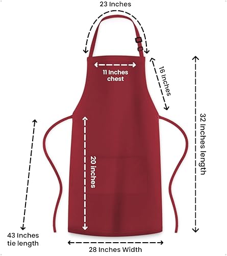 Miniatura 7 de Adjustable Bib Apron 100% Polyester Kitchen Aprons Waterdrop Resistant Aprons with Adjustable Strap, Pockets & Long Ties